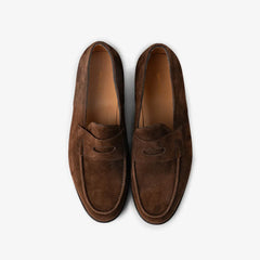 John Lobb Lopez Loafer in dark brown suede, side profile highlighting clean lines.