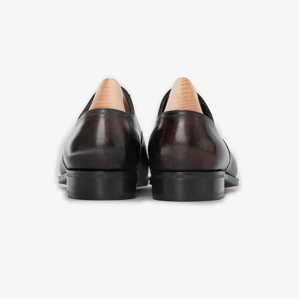 John Lobb Philip II Oxford in black calf, back view showing heel and stitching.