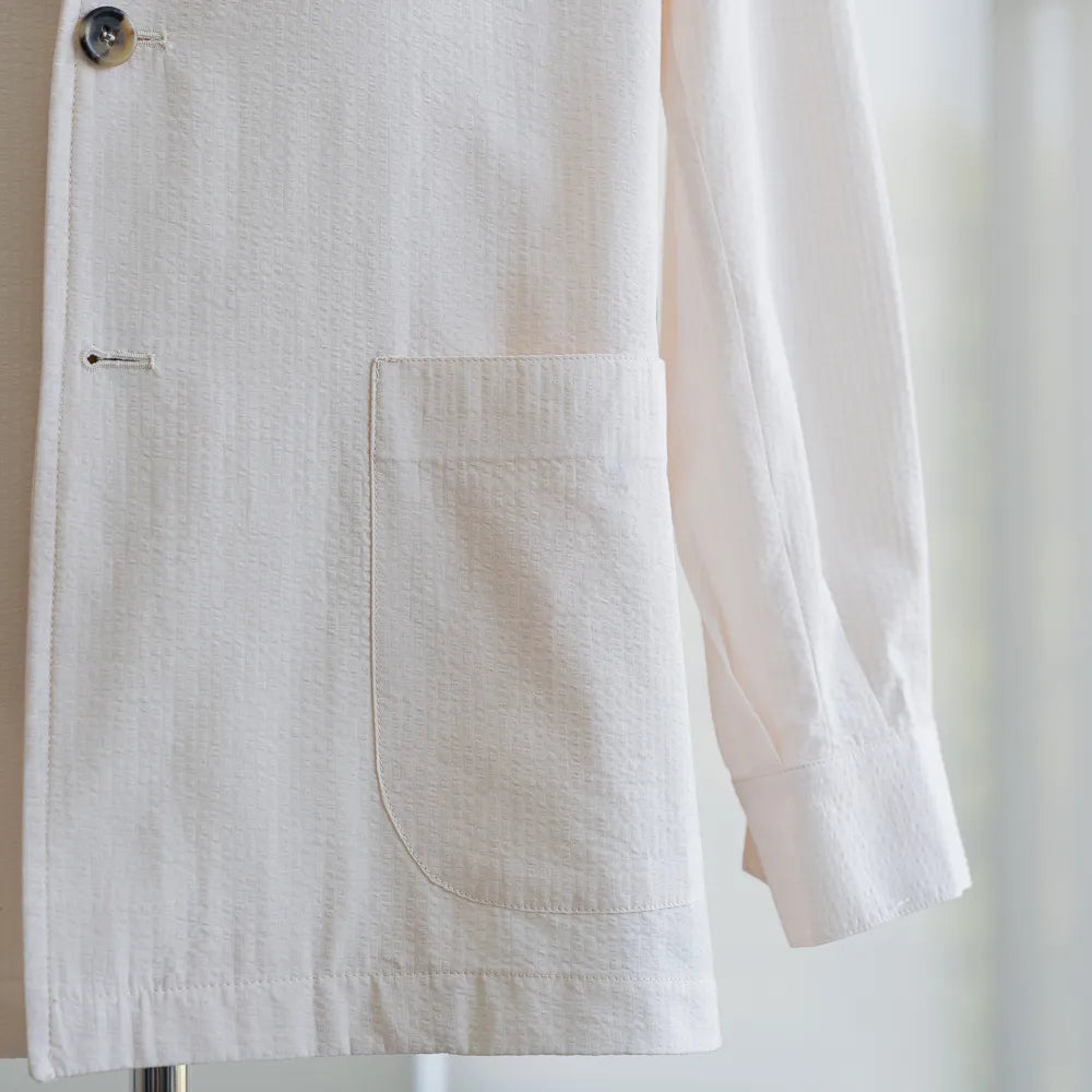 Sleeve detail of the Justo Gimeno Teba Jacket Seersucker Cream