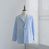 Front view of the Justo Gimeno Teba Jacket Seersucker Light in light blue striped fabric