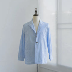Front view of the Justo Gimeno Teba Jacket Seersucker Light in light blue striped fabric