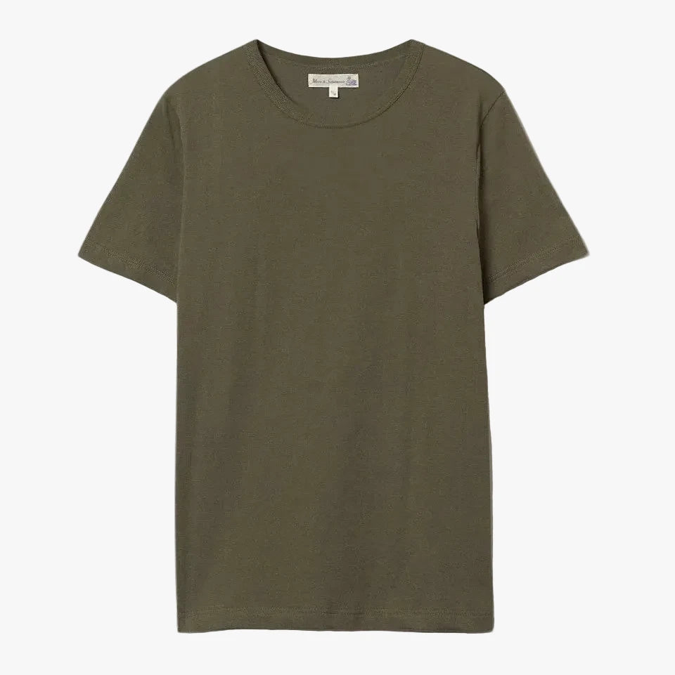 Merz b. Schwanen 1950s Loopwheeled Classic Fit Lightweight T-Shirt Army Front View