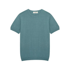 Front view of the Mooncastle Crew Neck Mist Green showing the clean silhouette, soft mist green tone, and classic crew neck structure.