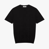 Front view of the Mooncastle Ice Cotton Knit Tee Black showing the clean silhouette, breathable knit texture, and deep black tone.