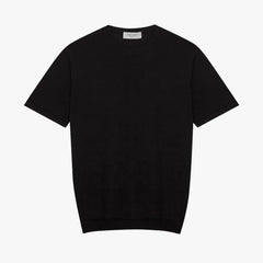 Front view of the Mooncastle Ice Cotton Knit Tee Black showing the clean silhouette, breathable knit texture, and deep black tone.