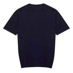 Back view of the Mooncastle Ice Cotton Knit Tee Navy showing the smooth knit surface and minimal construction.