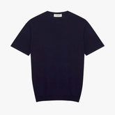 Front view of the Mooncastle Ice Cotton Knit Tee Navy showing the clean silhouette, breathable knit texture, and deep navy tone.
