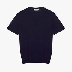 Front view of the Mooncastle Ice Cotton Knit Tee Navy showing the clean silhouette, breathable knit texture, and deep navy tone.