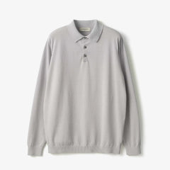 Front view of the Mooncastle Ice Cotton Long Polo Light Gray showing the clean long-sleeve silhouette, breathable ice-cotton knit texture, and soft light gray tone.