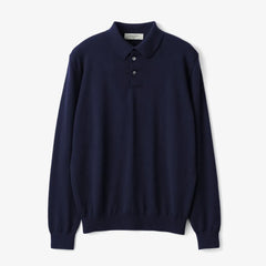 Front view of the Mooncastle Ice Cotton Long Polo Neck Navy showing the clean silhouette, breathable ice-cotton knit texture, and deep navy tone.