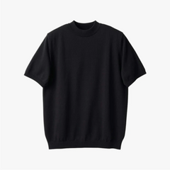 Front view of the Mooncastle Ice Cotton Mock Neck in black featuring a clean silhouette and refined knit construction.