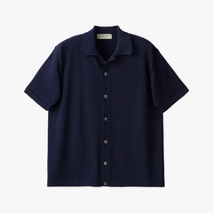 navy mooncastle ice cotton open collar shirt front full view