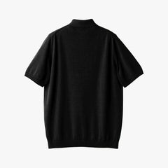 Back view of the Mooncastle Ice Cotton Polo in black showing the smooth knit structure and relaxed fit.