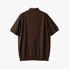 Back view of the Mooncastle Ice Cotton Polo in brown showing the smooth knit structure and relaxed fit.