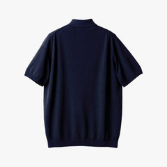 Back view of the Mooncastle Ice Cotton Polo in navy showing the smooth knit structure and relaxed fit.
