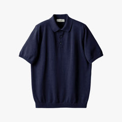 Front view of the Mooncastle Ice Cotton Polo in navy featuring a clean silhouette and refined knit construction.