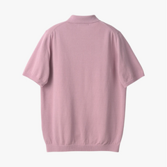 Back view of the Mooncastle Ice Cotton Polo in sakura showing the smooth knit structure and relaxed fit.