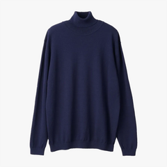 Front view of the Mooncastle Ice Cotton Turtle Neck Navy showing the sleek silhouette, breathable ice-cotton knit texture, and rich navy tone.