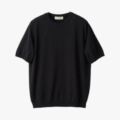 Front view of the Mooncastle Knit Crew Neck in black featuring a clean silhouette and refined knit construction.