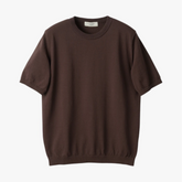Front view of the Mooncastle Knit Crew Neck in brown featuring a clean silhouette and refined knit construction.