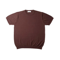 Front view of the Mooncastle Knit Crew Neck Brown showing the clean silhouette, warm brown tone, and classic crew neck design.