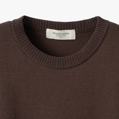 Close-up of the crew neck collar highlighting the ribbed knit construction and clean finishing.