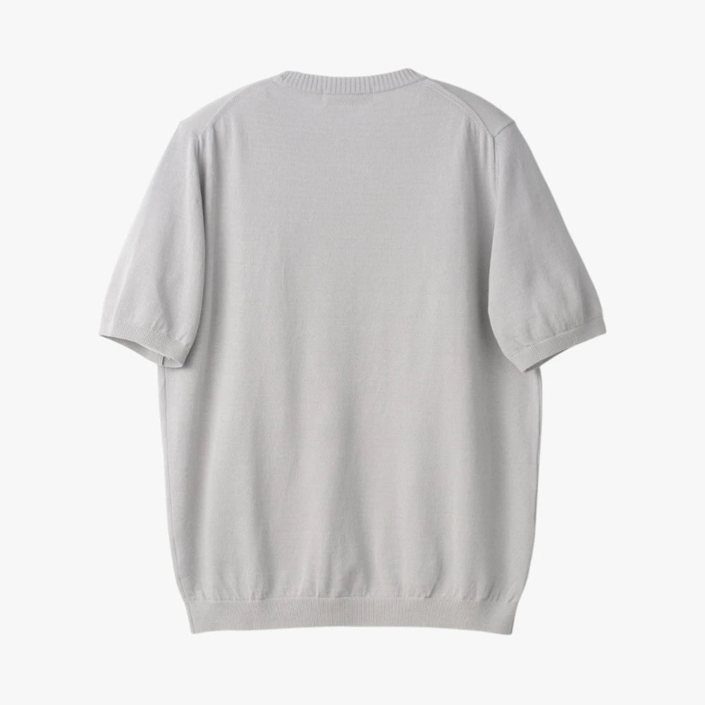 Back view of the Mooncastle Knit Crew Neck in light gray showing the smooth knit structure and relaxed fit.