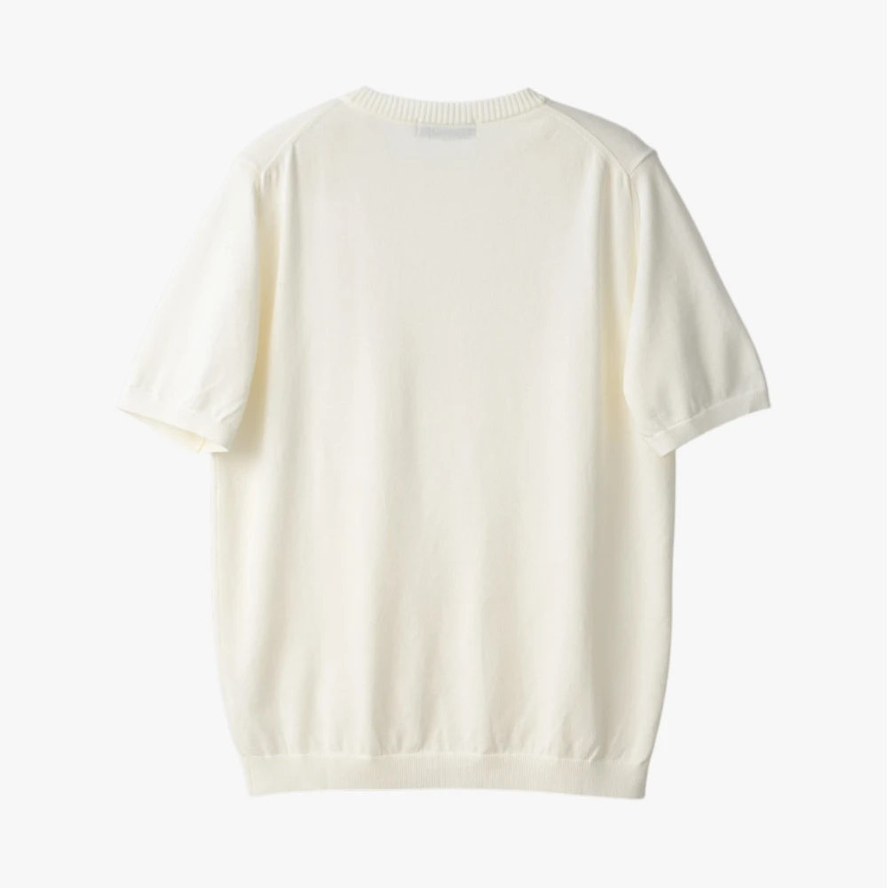 Back view of the Mooncastle Knit Crew Neck in off white showing the smooth knit structure and relaxed fit.