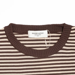 Close-up of the crew neck collar highlighting the ribbed knit construction and stripe detail.
