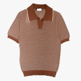 Front view of the Morgano jacquard polo neck in marrone and beige featuring a patterned knit design and refined silhouette.