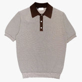 Front view of the Morgano striped polo shirt in moro featuring a clean silhouette and refined striped knit construction.