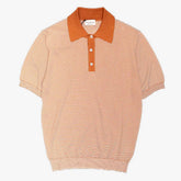 Front view of the Morgano striped polo shirt in ruggine featuring a clean silhouette and refined striped knit construction.