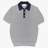 Front view of the Morgano striped polo shirt in white featuring a clean silhouette and refined striped knit construction.