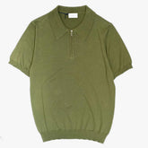 Front view of the Morgano zipped polo neck in militare featuring a clean silhouette and refined knit construction with zip placket.