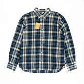 navy multi madras check shirt full front button down collar long sleeve