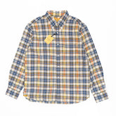 navy white madras check shirt full front button down collar long sleeve