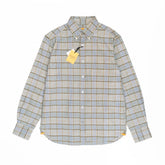 tan blue madras check shirt full front button down collar long sleeve
