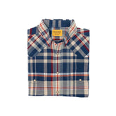 Folded view of the Original Madras Classic Western Shirt Checked Navy/Red showing the plaid layout and Western construction details.