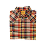 Folded view of the Original Madras Classic Western Shirt Checked Red/Yellow showing the pattern layout and Western design elements.