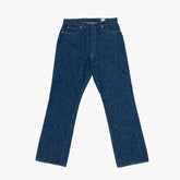 Full-length view of the Orslow x Clothierandsons 202 Shoe Cut Jeans One Wash highlighting the clean shoe-cut silhouette.