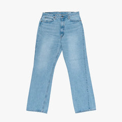 Full-length view of the Orslow x Clothierandsons 202 Shoe Cut Jeans Sky Blue showcasing the shoe-cut silhouette and vintage wash.