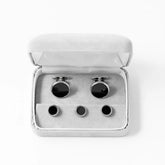 Refinement Formal Cuffs & Stud Set Onyx Silver Round Front View
