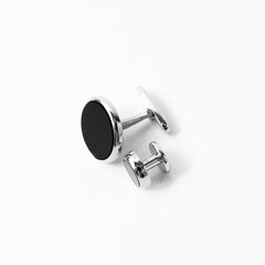Refinement Formal Cuffs & Stud Set Onyx Silver Round Silver Finish Detail