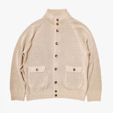 Front view of the Refinement Knitwear Essential Raglan Bomber Knit Jacket in beige showing the clean silhouette and zip-front design.