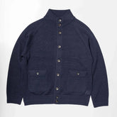 Front view of the Refinement Knitwear Essential Raglan Bomber Knit Jacket Navy showing the clean bomber silhouette, raglan sleeves, and deep navy knit texture.