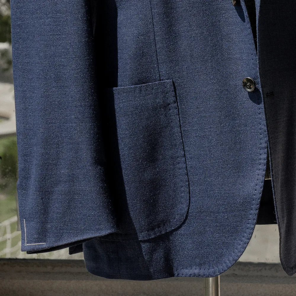 Refinement Made By Ring Jacket Rmj-03 Single Breasted Jacket Loro Piana Royal Blue Jersey Front Pocket Detail