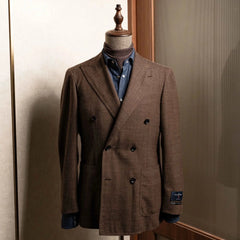Front view of the Refinement Made By Ring Jacket RMJ-04 Sport Jacket Dark Brown by Ermenegildo Zegna showing the double-breasted silhouette, peak lapels, and rich dark brown tone.