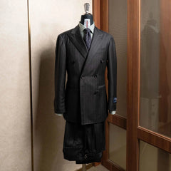 Full set view of the Refinement Made By Ring Jacket RMJ-04 Suit Chalk Stripe Charcoal Grey by Ermenegildo Zegna Electa showing the jacket and trousers together in a refined tailored silhouette.