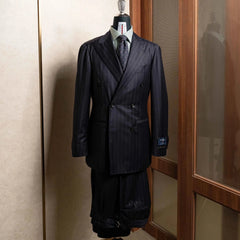 Full set view of the Refinement Made By Ring Jacket RMJ-04 Suit Chalk Stripe Navy by Ermenegildo Zegna Electa showing the jacket and trousers together in a refined tailored silhouette.