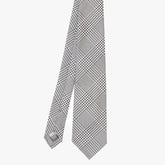 Front view of the Refinement Prince of Wales neck tie in grey featuring a classic woven check pattern.